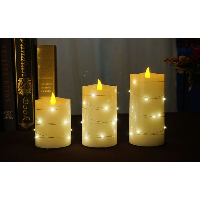Elfenbeinfarbene LED-Kerzen ohne Flamme aus Paraffinwachs mit Fernbedienung für Hochzeitsdeko, 10 Tasten