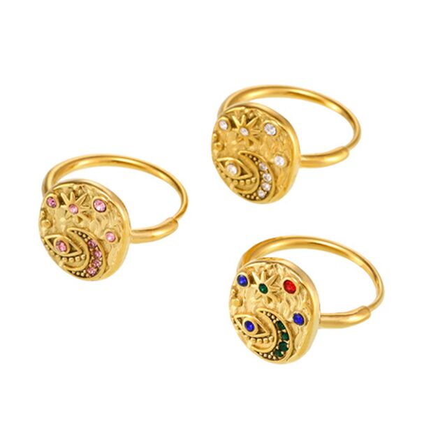 Ring im Retro-Stil mit Zirkon-Inlay, leichter Luxus, personalisiert, Stern- und Mond-Mode, Endring, Teufelsauge, personalisierter Ring