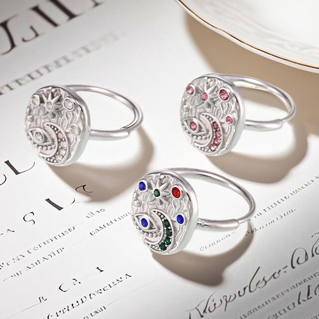 Ring im Retro-Stil mit Zirkon-Inlay, leichter Luxus, personalisiert, Stern- und Mond-Mode, Endring, Teufelsauge, personalisierter Ring