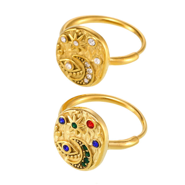 Ring im Retro-Stil mit Zirkon-Inlay, leichter Luxus, personalisiert, Stern- und Mond-Mode, Endring, Teufelsauge, personalisierter Ring