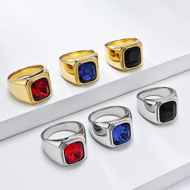 Minimalistischer Ring mit farbigem Zirkon, leichter Luxus, offener Ring aus Edelstahl, vergoldet, kreativ, vielseitig