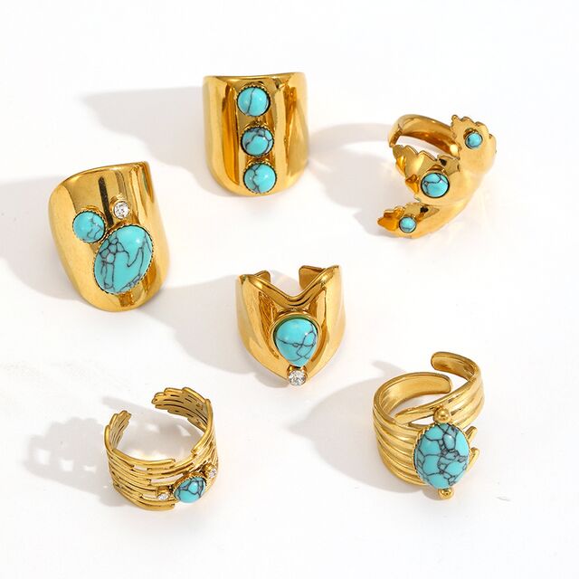 Minimalistischer Ring mit farbigem Zirkon, leichter Luxus, offener Ring aus Edelstahl, vergoldet, kreativ, vielseitig