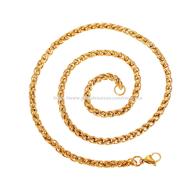 Cadenas de Trigo para Hombre y Mujer, 2/2.5/3/4/5 mm Tono Plateado/Chapado en Oro de 14K/Cadena de Collar Negra, Collar de Acero Inoxidable para Hombre