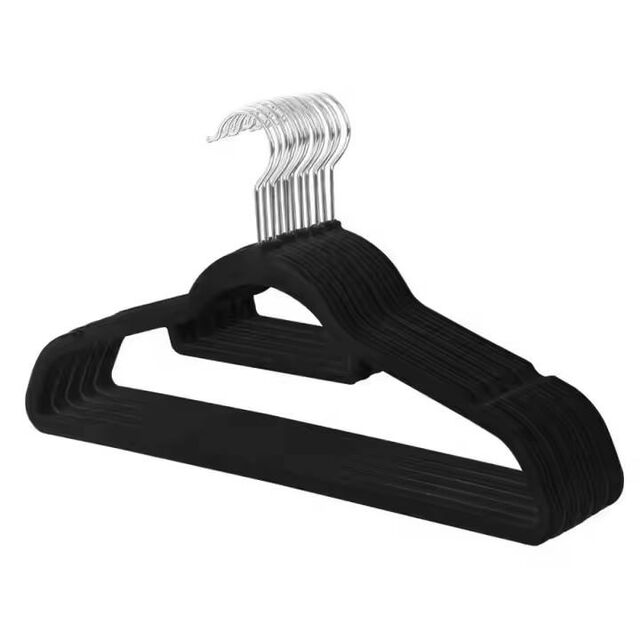 Perchas de Terciopelo para Niños de Venta Caliente, Negras, Antideslizantes, con Ganchos Dorados, Resistentes, para Trajes de Hombre, Perchas de Plástico Flock para Ropa