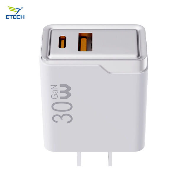 Chargeur mural GaN PD 30W, bloc de charge rapide USB C à double port, prise pliable pour téléphones intelligents et autres appareils - utilisation intérieure et extérieure