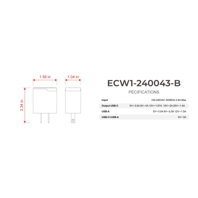Chargeur mural GaN PD 30W, bloc de charge rapide USB C à double port, prise pliable pour téléphones intelligents et autres appareils - utilisation intérieure et extérieure