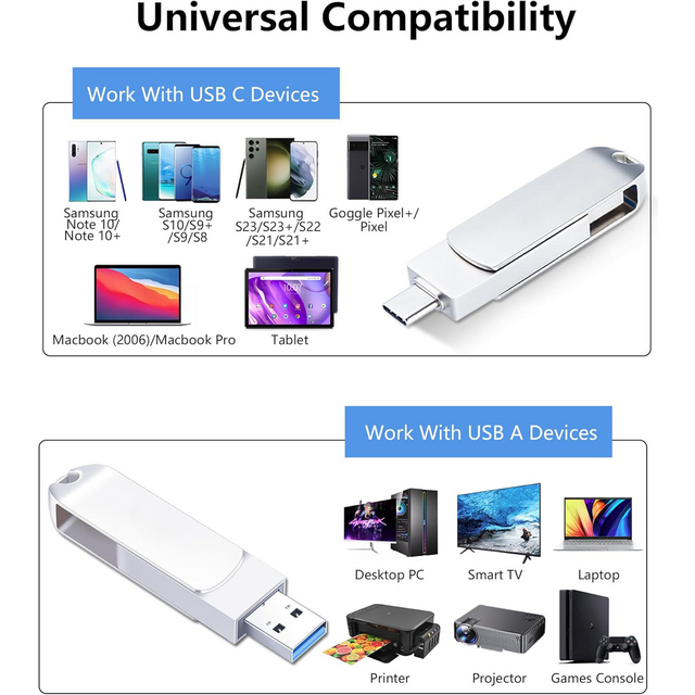 Clé USB 2 en 1 pour téléphones Android, Clé USB Pendrive de 16 Go à 512 Go