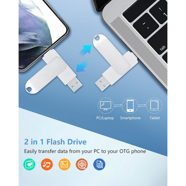 Clé USB 2 en 1 pour téléphones Android, Clé USB Pendrive de 16 Go à 512 Go
