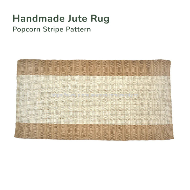 Tapis en jute durable personnalisé à prix usine, mélange jute-coton rayé 2' x 4', Vert/Marron pour entrée de cuisine, fabrication ODM/OEM