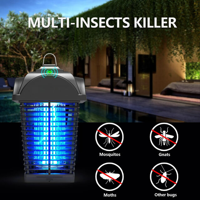 Lámpara antimosquitos para exteriores con sensor de luz crepuscular a amanecer, repelente de moscas a prueba de agua, matamosquitos eléctrico para jardín OEM/ODM