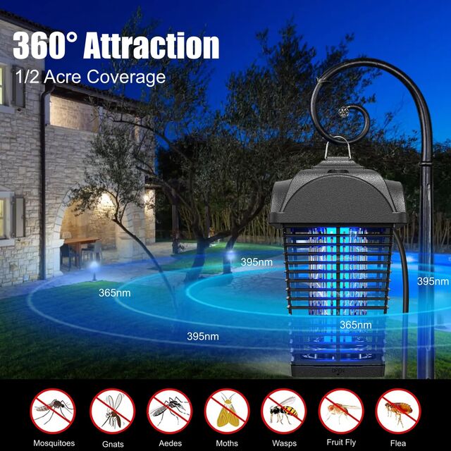 Lámpara antimosquitos para exteriores con sensor de luz crepuscular a amanecer, repelente de moscas a prueba de agua, matamosquitos eléctrico para jardín OEM/ODM