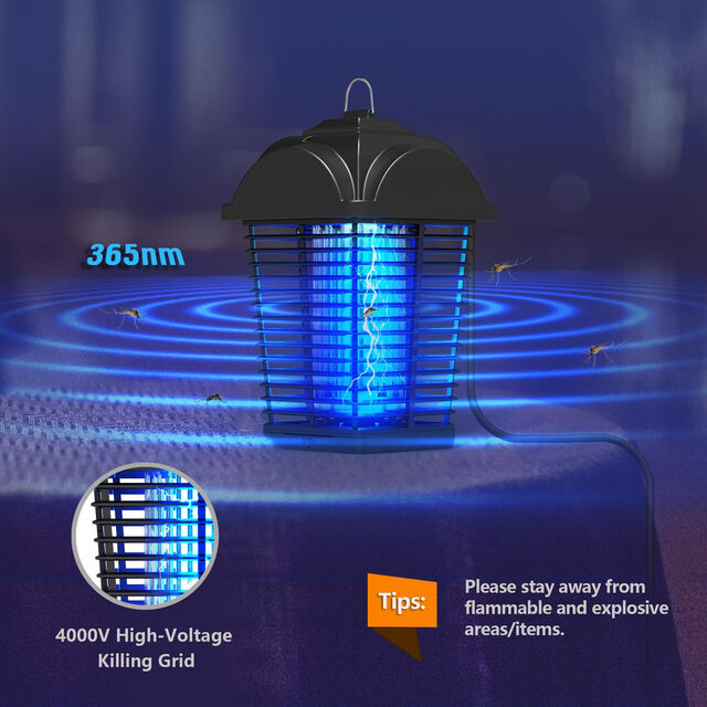 Lámpara antimosquitos para exteriores con sensor de luz crepuscular a amanecer, repelente de moscas a prueba de agua, matamosquitos eléctrico para jardín OEM/ODM