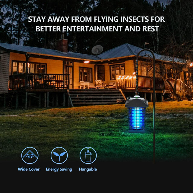 Lámpara antimosquitos para exteriores con sensor de luz crepuscular a amanecer, repelente de moscas a prueba de agua, matamosquitos eléctrico para jardín OEM/ODM