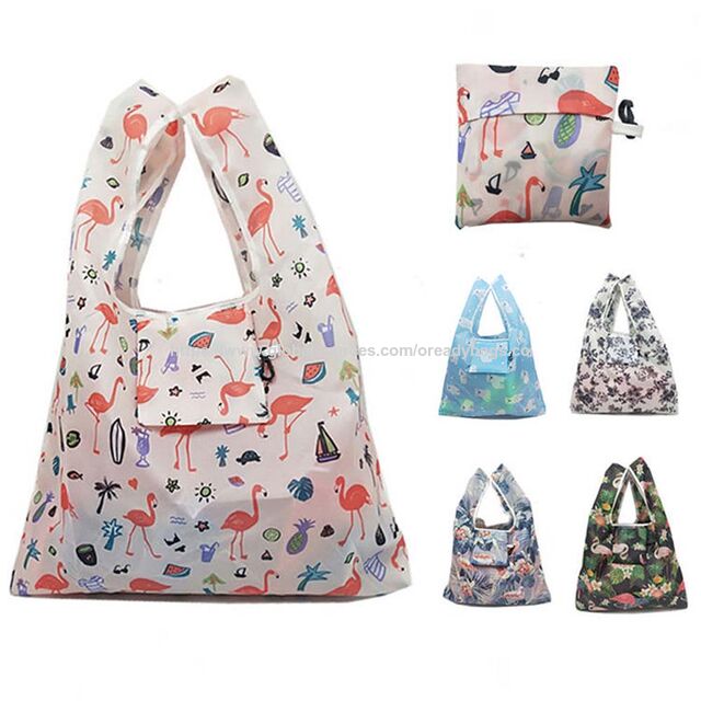 Sacs d'épicerie pliables en nylon personnalisés, écologiques, pochette en nylon indéchirable, sac de courses pliable réutilisable en polyester