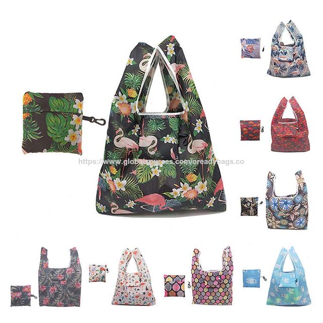Sacs d'épicerie pliables en nylon personnalisés, écologiques, pochette en nylon indéchirable, sac de courses pliable réutilisable en polyester