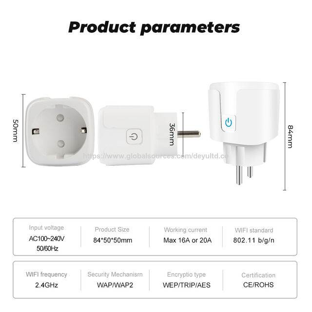 Adaptador Inteligente Tomada WiFi 16A 220V Controle Remoto APP Graffiti Comando de Voz Temporizador Plugue Inteligente Padrão Europeu