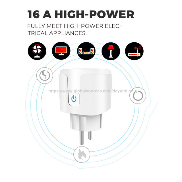 Adaptador Inteligente Tomada WiFi 16A 220V Controle Remoto APP Graffiti Comando de Voz Temporizador Plugue Inteligente Padrão Europeu