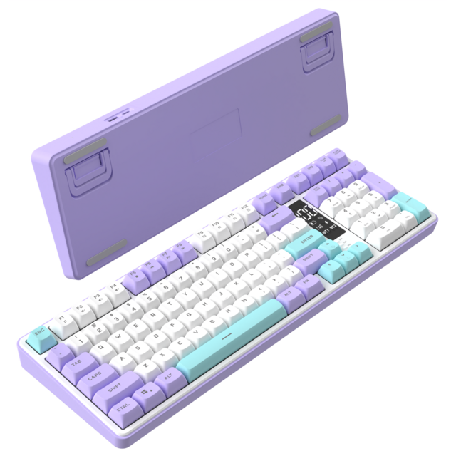 Clavier sans fil 2.4G / Clavier Bluetooth / Clavier à membrane filaire (90%~98%) RGB rétroéclairé avec écran et fonction mute pour bureau