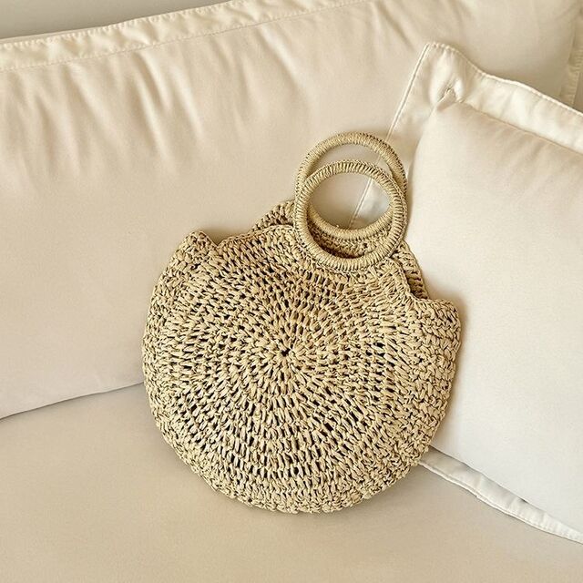 Vente en gros transfrontalière de sac de paille d'été de style rétro avec fermeture ouverte, nouveau, simple, de couleur pure, tissé pour les saisons d'été, d'hiver et d'automne