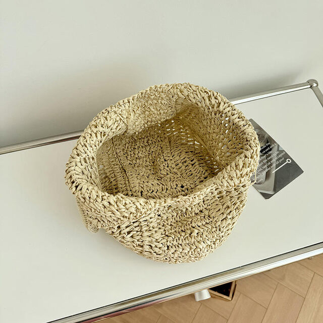 Vente en gros transfrontalière de sac de paille d'été de style rétro avec fermeture ouverte, nouveau, simple, de couleur pure, tissé pour les saisons d'été, d'hiver et d'automne