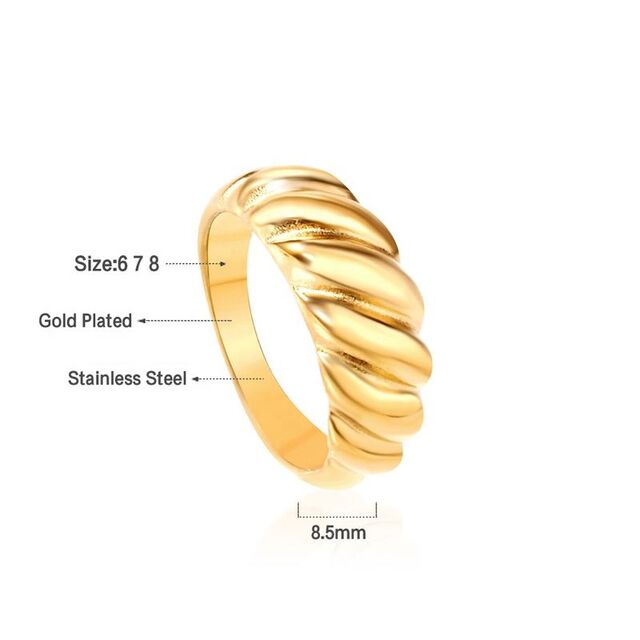 JD GEMS Großhandel 6/8mm handgefertigter zierlicher Schmuck Großhandel Wasserdichte 18k vergoldete klobige Croissant Twisted Dome Ringe