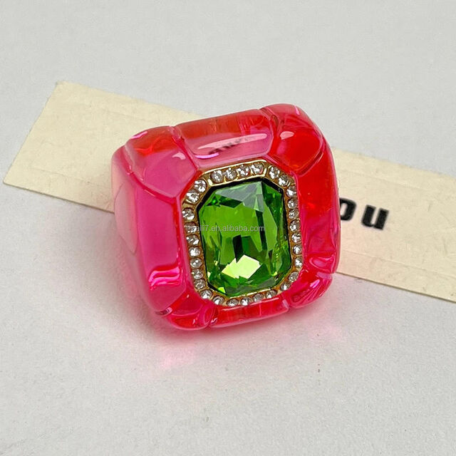 DAIHE Blumenring für Damen, Süße Mädchen, Exquisiter, glänzender Strass, Bunter Strass, Dreidimensionaler, quadratischer, breiter Ring