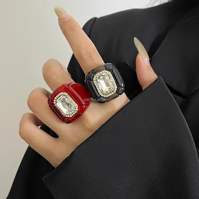 DAIHE Blumenring für Damen, Süße Mädchen, Exquisiter, glänzender Strass, Bunter Strass, Dreidimensionaler, quadratischer, breiter Ring