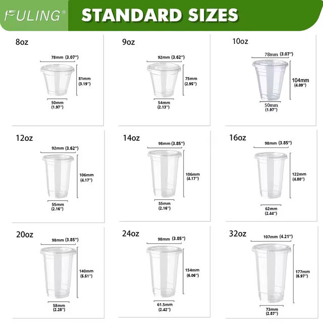 Gobelet en plastique transparent PP PET PLA biodégradable compostable jetable écologique de 12 oz 16 oz 20 oz