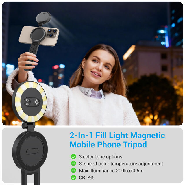 Leichte magnetische Handy-Stativhülle, Schreibtisch-kompatibel, Aluminiumlegierung, wasserdicht, verstellbares 2-in-1-Selfie für VLOG-Live-Übertragungen