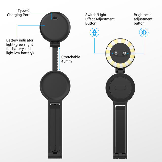 Leichte magnetische Handy-Stativhülle, Schreibtisch-kompatibel, Aluminiumlegierung, wasserdicht, verstellbares 2-in-1-Selfie für VLOG-Live-Übertragungen