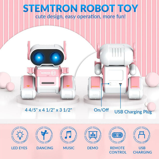 Brinquedos de Robôs STEM para Meninos e Meninas, Robôs Emo Recarregáveis com Controle Remoto, Auto-Demonstração, Cabeça e Braços Flexíveis, Movimentos de Dança