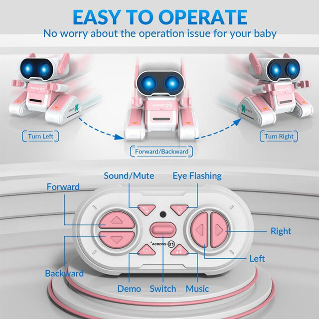 Brinquedos de Robôs STEM para Meninos e Meninas, Robôs Emo Recarregáveis com Controle Remoto, Auto-Demonstração, Cabeça e Braços Flexíveis, Movimentos de Dança