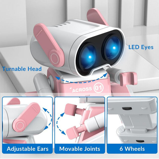 Brinquedos de Robôs STEM para Meninos e Meninas, Robôs Emo Recarregáveis com Controle Remoto, Auto-Demonstração, Cabeça e Braços Flexíveis, Movimentos de Dança