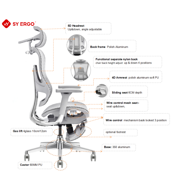 Cadeira de Escritório Ergonômica Moderna em Malha com Reclinação Multifuncional e Rodízios de PU, Padrão BIFMA, Preta