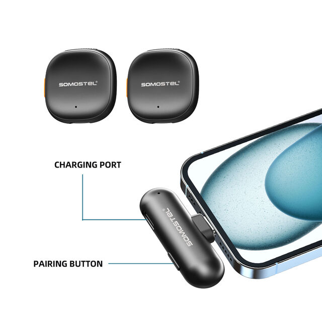 SOMOSTEL GM25 Microfone Inteligente com Cancelamento de Ruído AI, Dois Microfones de Lapela e Interface Tipo C