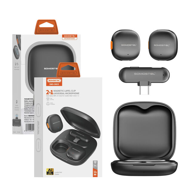 SOMOSTEL GM25 Microfone Inteligente com Cancelamento de Ruído AI, Dois Microfones de Lapela e Interface Tipo C