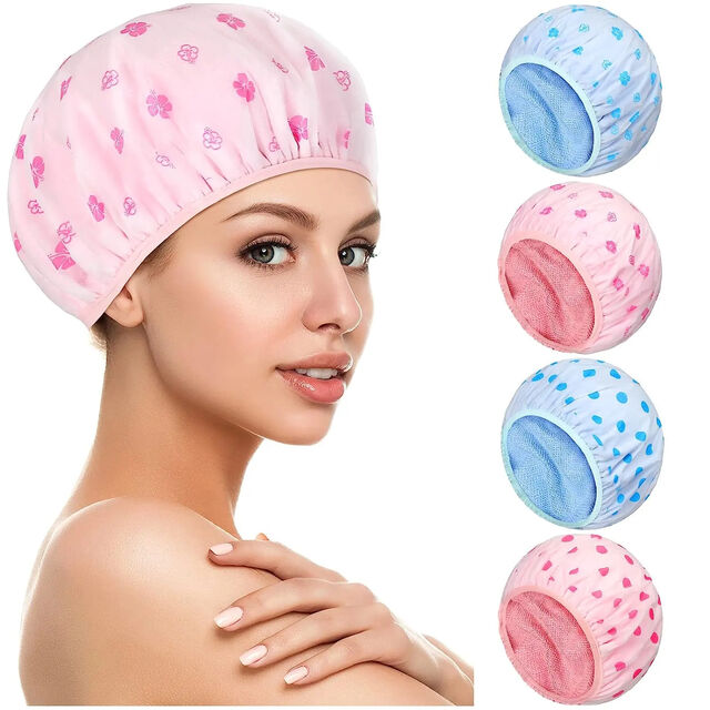 Bonnet de douche personnalisé en tissu éponge, bonnets de douche double couche avec tissu éponge - Bonnets de douche de haute qualité en gros
