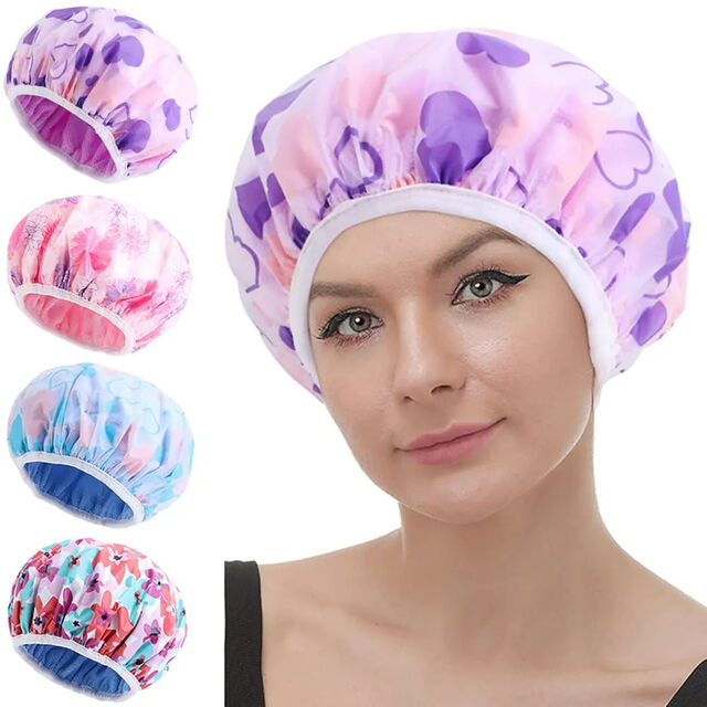 Bonnet de douche personnalisé en tissu éponge, bonnets de douche double couche avec tissu éponge - Bonnets de douche de haute qualité en gros