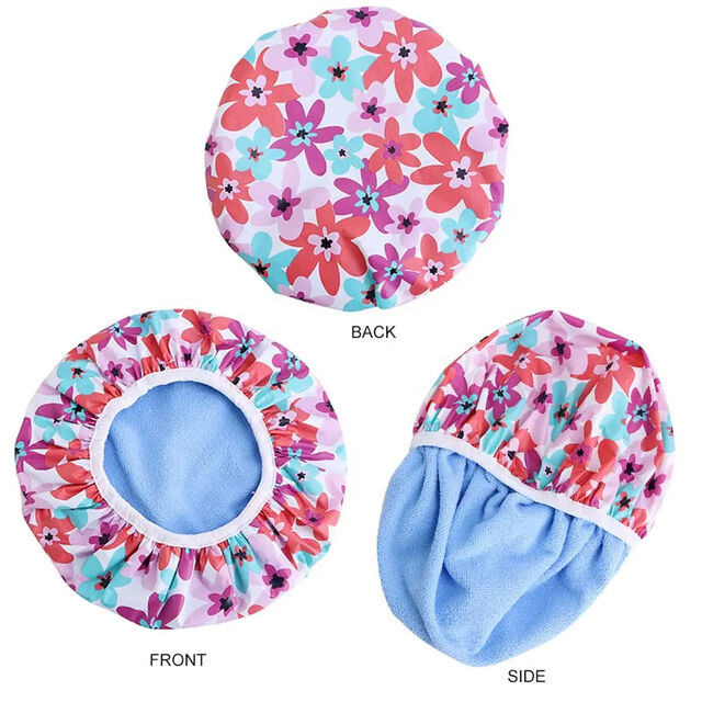 Bonnet de douche personnalisé en tissu éponge, bonnets de douche double couche avec tissu éponge - Bonnets de douche de haute qualité en gros