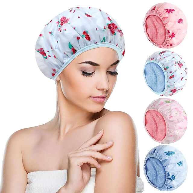 Bonnet de douche personnalisé en tissu éponge, bonnets de douche double couche avec tissu éponge - Bonnets de douche de haute qualité en gros