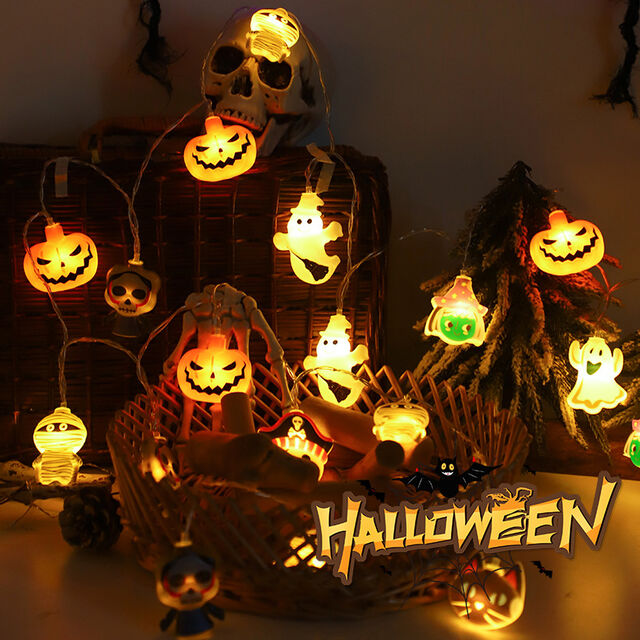 Venta al por mayor de fabricante, guirnalda de luces LED de Halloween para decoración de escenas, guirnalda de luces de calabaza para festivales al aire libre, decoración de Halloween