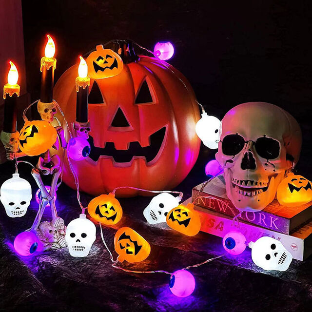Venta al por mayor de fabricante, guirnalda de luces LED de Halloween para decoración de escenas, guirnalda de luces de calabaza para festivales al aire libre, decoración de Halloween