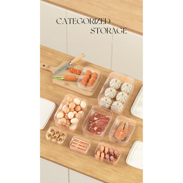 Cajas de almacenamiento para refrigerador de plástico transparente selladas y duraderas, personalizadas para alimentos enlatados - Organización de cocina