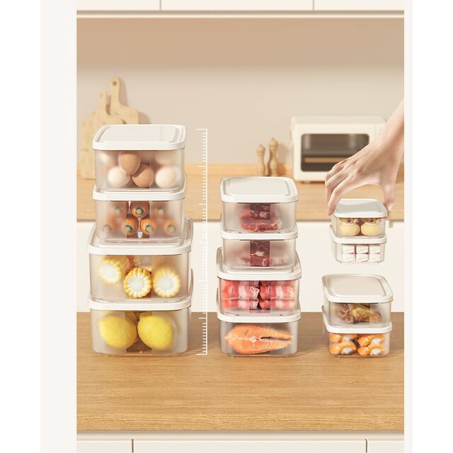 Cajas de almacenamiento para refrigerador de plástico transparente selladas y duraderas, personalizadas para alimentos enlatados - Organización de cocina