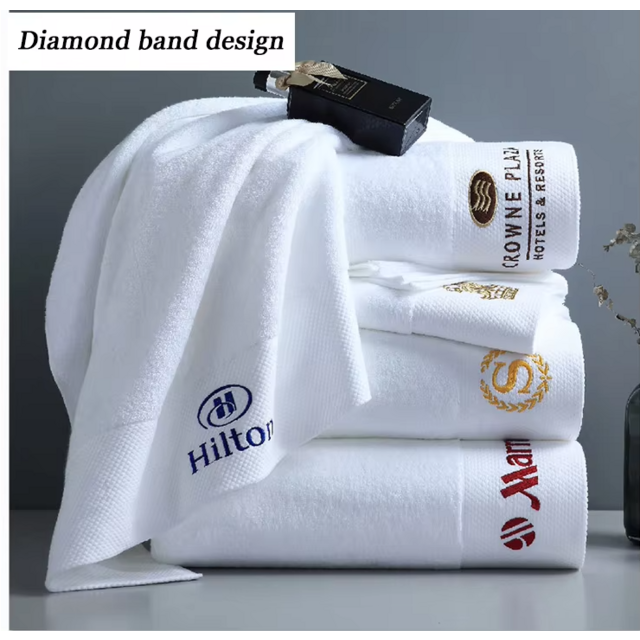 Toallas de Hotel de Lujo de 5 Estrellas con Logo Personalizado para Cara, Manos y Baño, Blancas, 100% Algodón