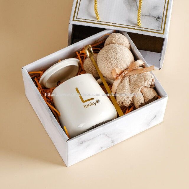 Tasse en céramique promotionnelle avec logo personnalisé, serviette et tasse en verre thermique avec couvercle pour café, thé, cadeaux de mariage, Saint-Valentin - Ensemble de tasses