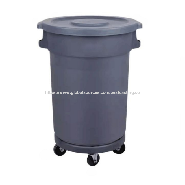 Chariot pour Poubelle Robuste de 45,7 cm (18 Pouces) de Diamètre, 5 Roulettes Pivotantes, Verrouillage Rotatif Marche/Arrêt, Mobilité pour Bacs à Ordures Fabriqué en Plastique Durable (PP)