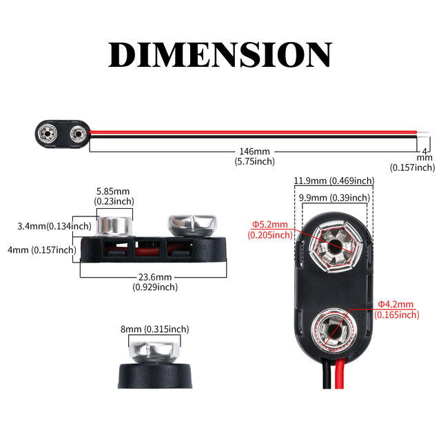 Connecteur de Clip de Batterie 9V Personnalisé vers Câble d'Alimentation avec Jack DC Mâle 5521 pour Cartes Arduino