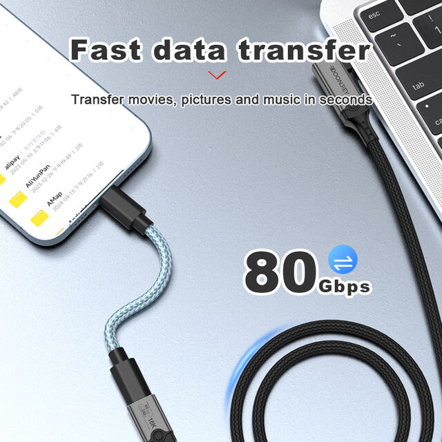 Cable USB5 con Curva Lateral, Transferencia de Datos de 80 Gbps, Tipo C Macho a Hembra, 240 W, Pantalla de Video 16K 60 Hz, Compatible con Thunderbolt 5