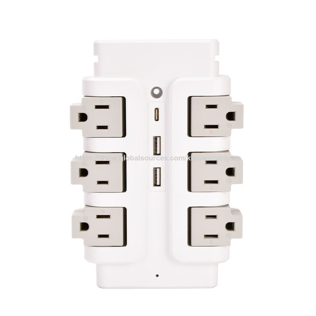 Regleta de enchufes con puertos USB, 6 tomas de corriente, enchufe de carga USB-C para pared